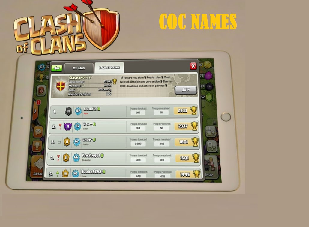 best clan names for coc india